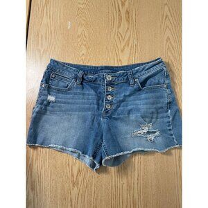 B6 Womens ana Stretchy Jean Shorts Distressed Button Fly Blue size 29/8